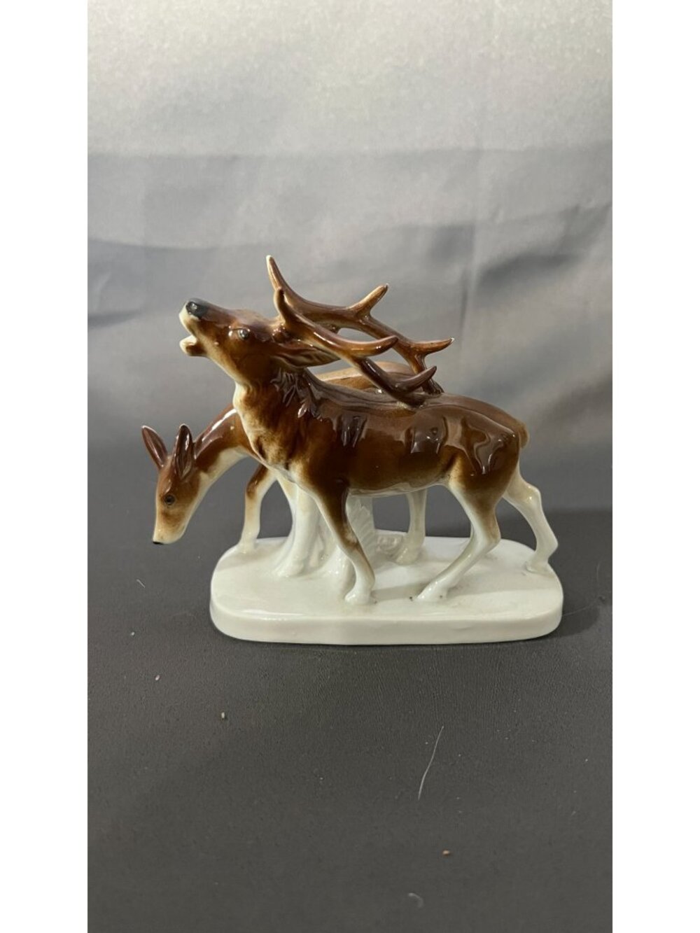 Vintage Porcelain Elk & Doe Figurine Hand-Painted Collectible Statue